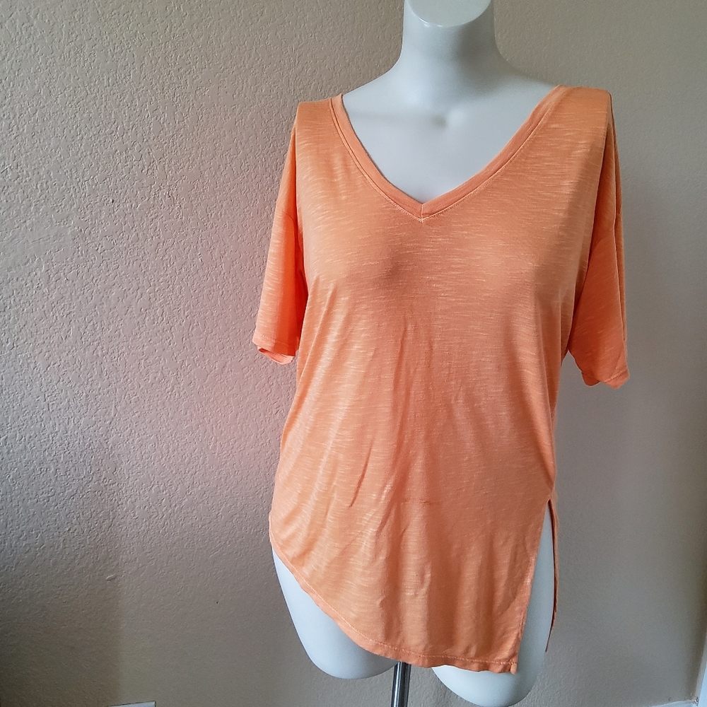 Michael Stars V-Neck Asymmetrical Orange Tee Top